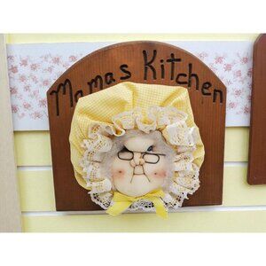 Vintage 80's Folk Art Soft Sculpture & Wooden Wall Plaque, unique